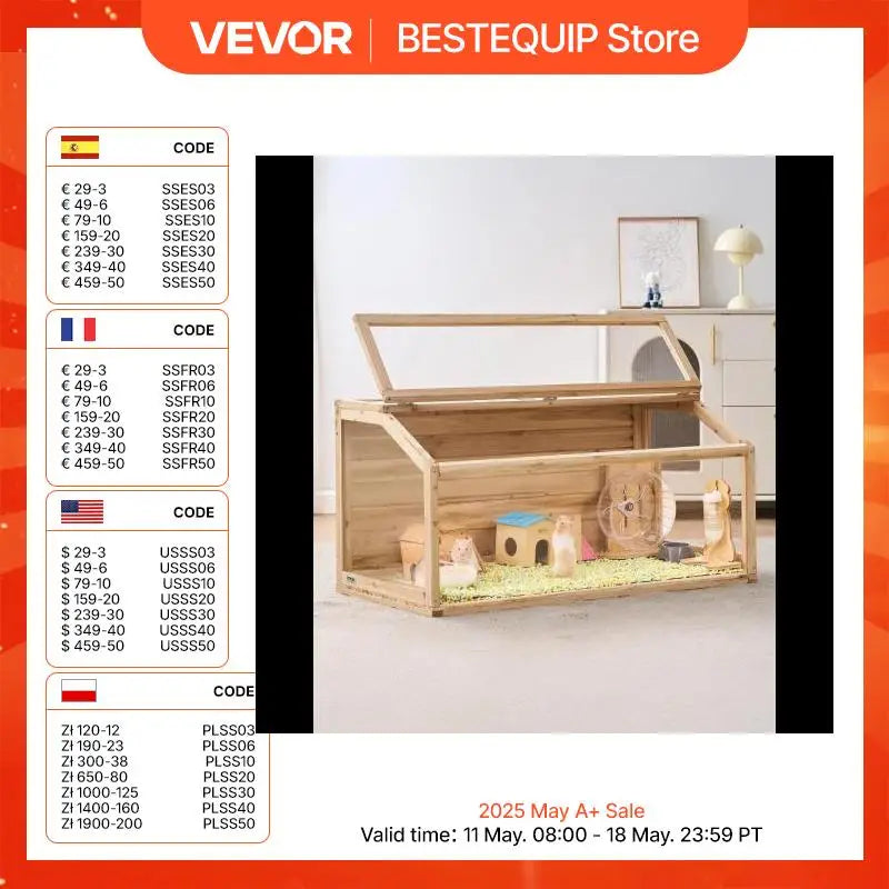 VEVOR Wooden Hamster Cage 270° Viewing Hamster Habitat Hamster Cages with Openable Top Ventilated Animal Cage for Gerbils Mice
