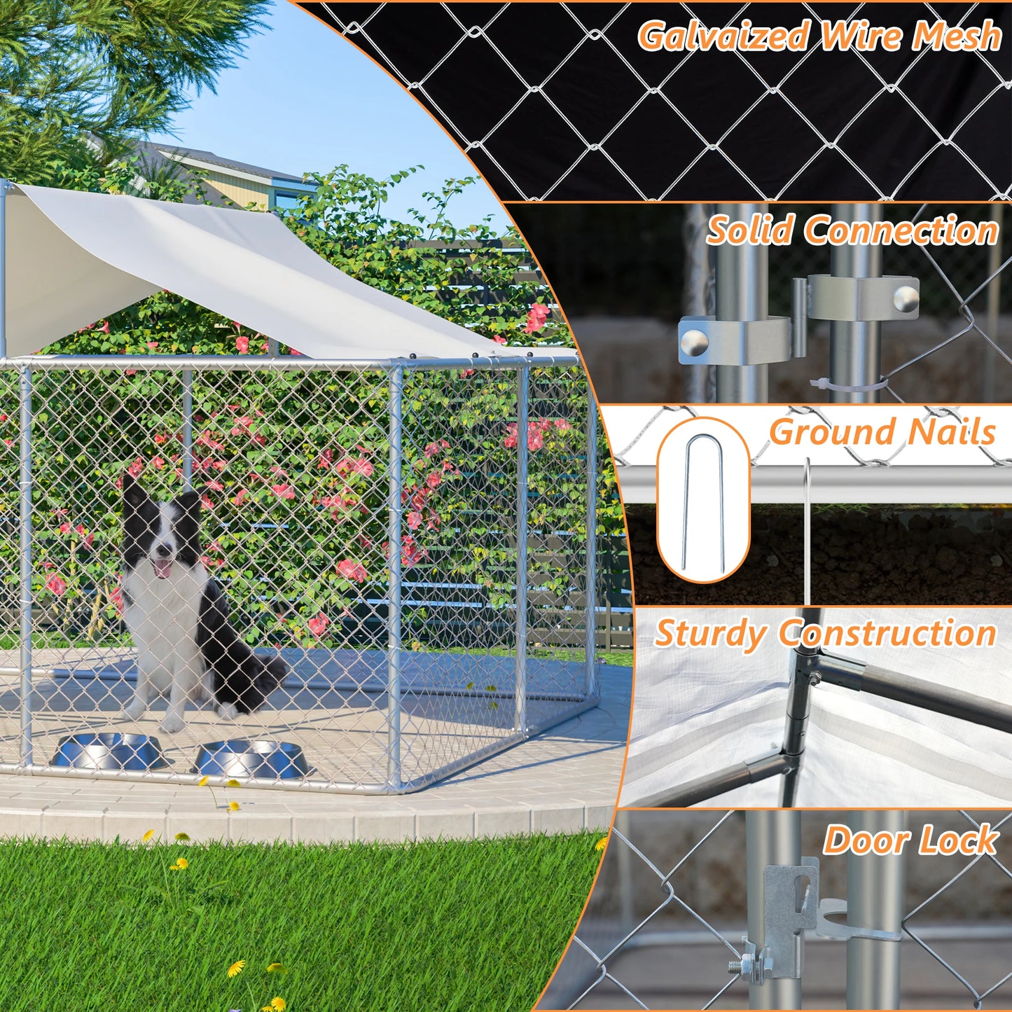 7.5x7.5 Feet Outdoor Dog Kennel Large Heavy Duty Shade Dog Pen Playpen Pet Dog Run Enclosure