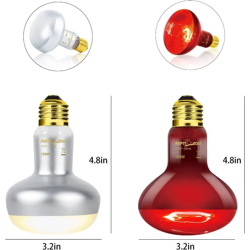 Reptile Dual Lamp Fixture Heat Lamp Bulb Combo Pack Includes 100W UVA Daylight Heating Lamp and 100W Infrared Heat Emit - The Paw Tech