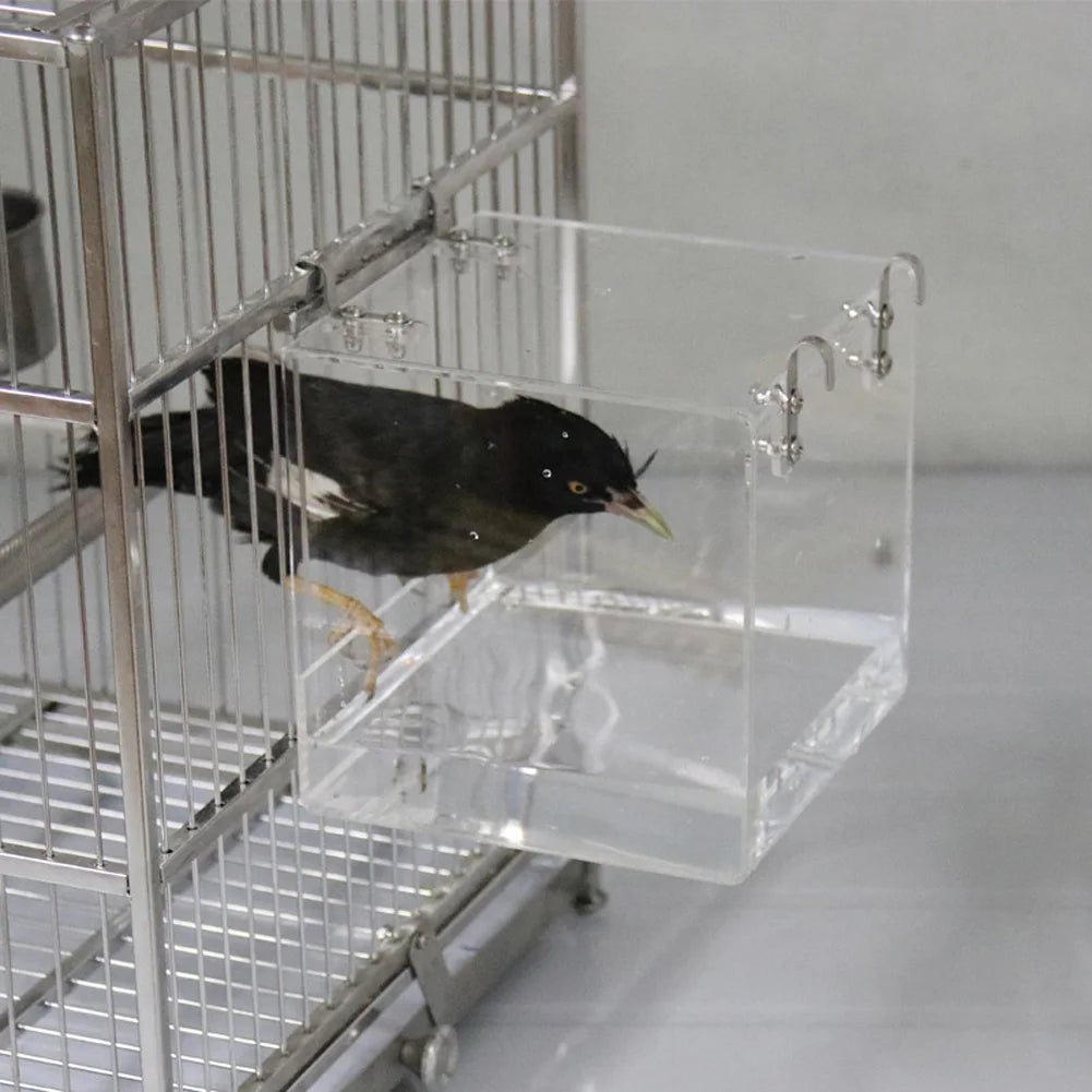 Transparent Acrylic Bird Bath Box Thickened Hanging Water Bath Tub Bird Supplies Shower Cage Accessory - The Paw Tech