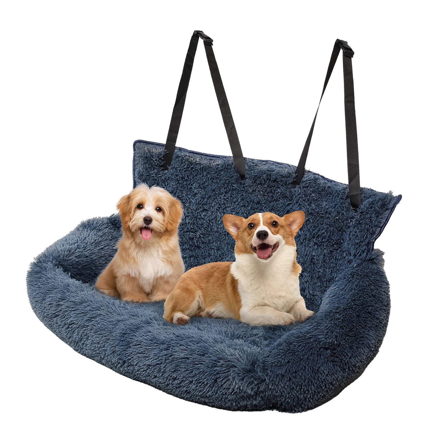 Dog Car Seat for Large Dogs Two Dogs Car Back Seats Travel Pet Booster Belt Washable Long Plush Safety Car Sofa Pet Supplies