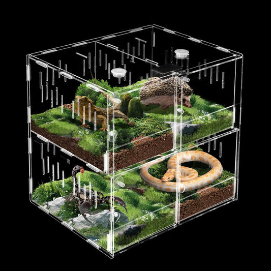 4 Grids Acrylic Pet Reptile Cage Breeding Box Terrarium Lizard Insect Climbing Spider Snake Tank Clear - The Paw Tech
