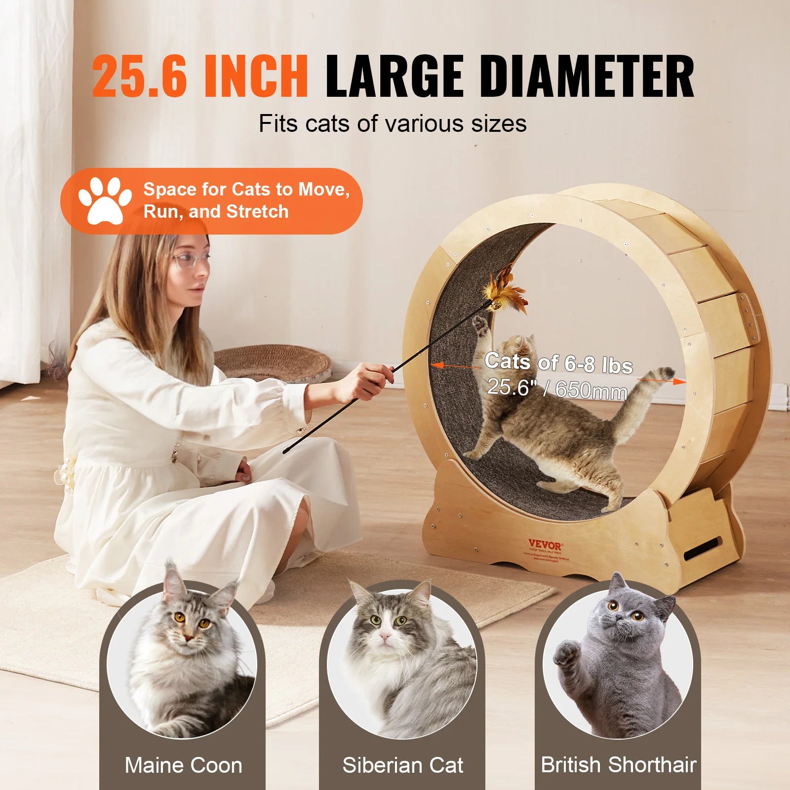 VEVOR Cat Exercise Wheel Natural Wood Silent Running Toy - The Paw Tech