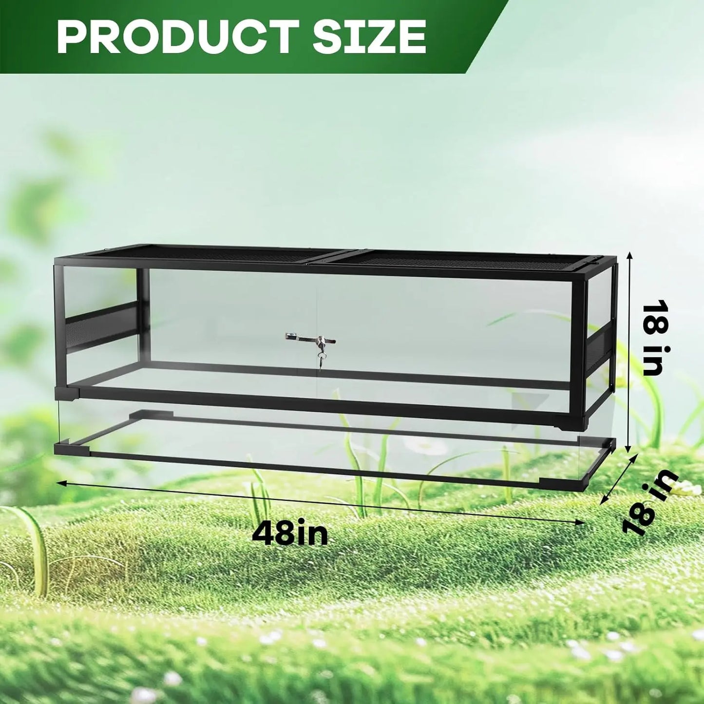Reptile Glass Terrarium with Top & Side Screen Ventilation Reptile Terrarium, Double Hinge Door  Anti Escape Reptile Tank - The Paw Tech