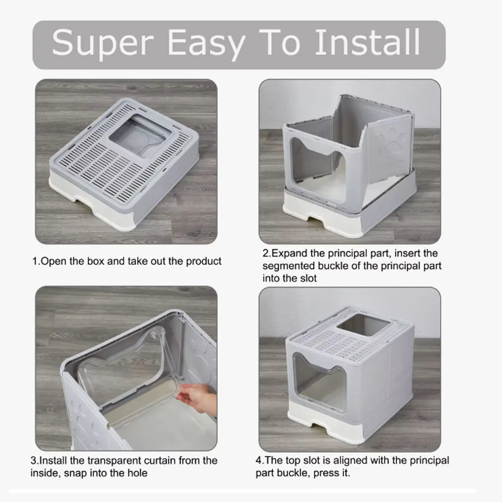 Convenient Foldable Litter Box with Drawer Design and Scooper for Easy Cat Waste Management - The Paw Tech