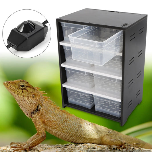 Multi-Layer Acrylic Reptile Breeding Cabinet with 13W Heating Pad, Hygrometer, 8 Transparent Breeding Boxes for Pet Housing