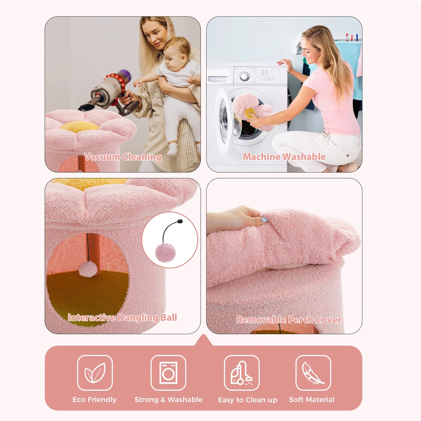 Cat Beds for Indoor Cats Large Cat House with Removable Flower Cat Bed Cute Cat Cave Hideaway Indoor Cat Condo