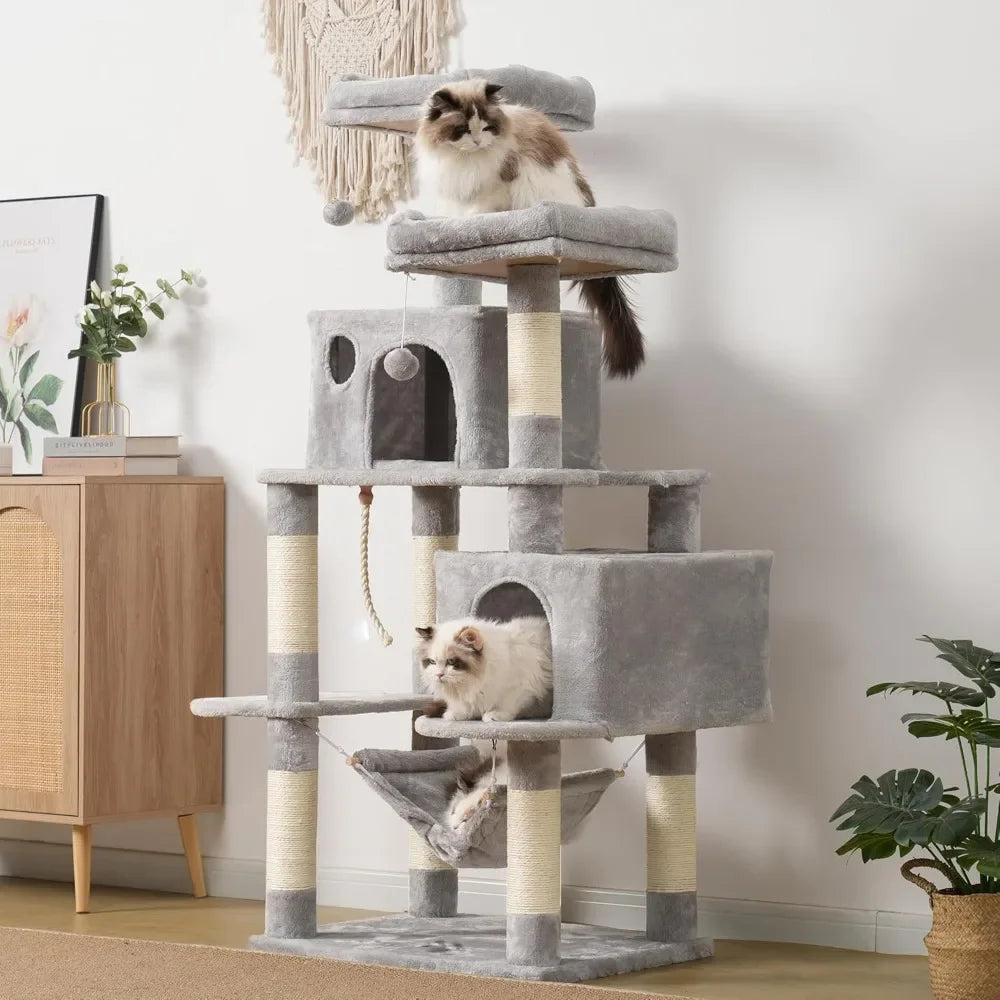 Large Multi-Level Cat Tree Condo Furniture with Sisal Covered Scratching Posts Two Bigger Plush Condos Perch Hammock for Kittens - The Paw Tech