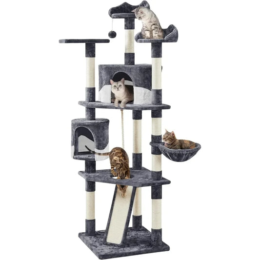 79 Inch Multi Level Cat Tree Indoor Cat Tower with Sisal Covered Scratching Posts Plush Perches and Condo for Kittens Cats and Pets