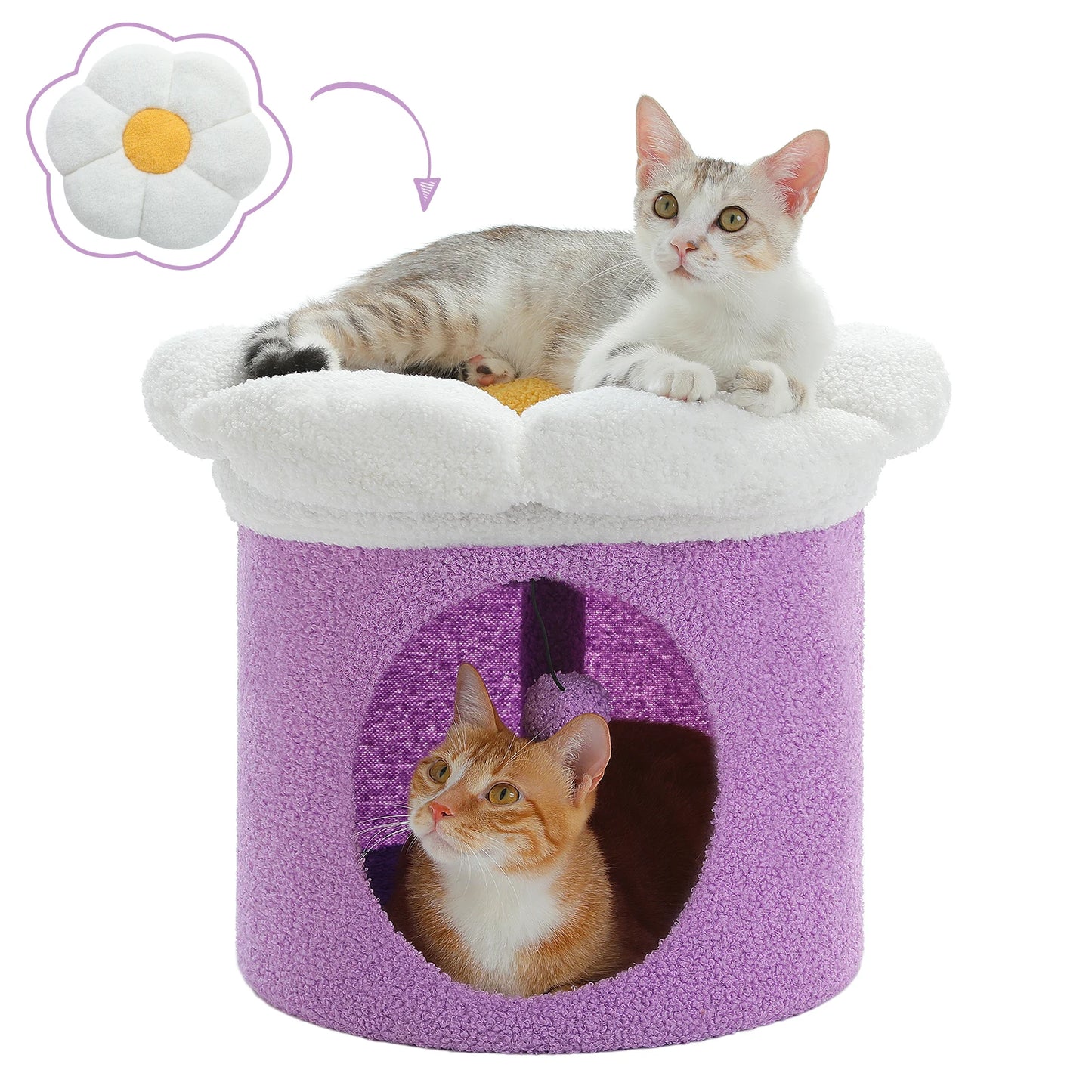 Cat Beds for Indoor Cats Large Cat House with Removable Flower Cat Bed Cute Cat Cave Hideaway Indoor Cat Condo