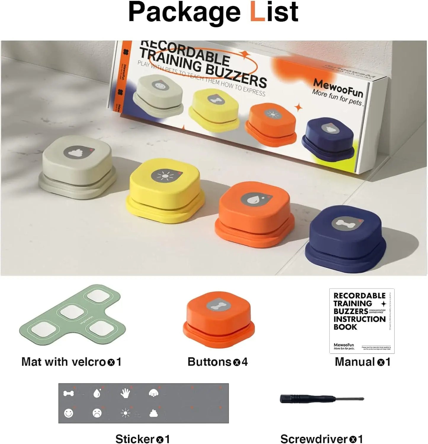Mewoofun Dog Buttons with Rubber Mat Recordable Talking Buttons - The Paw Tech